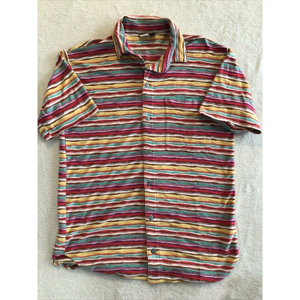 Vtg SKIDZ S/S Button-Front Shirt Striped Skate Hip Hop 90s Men's Med-Lg Abstract